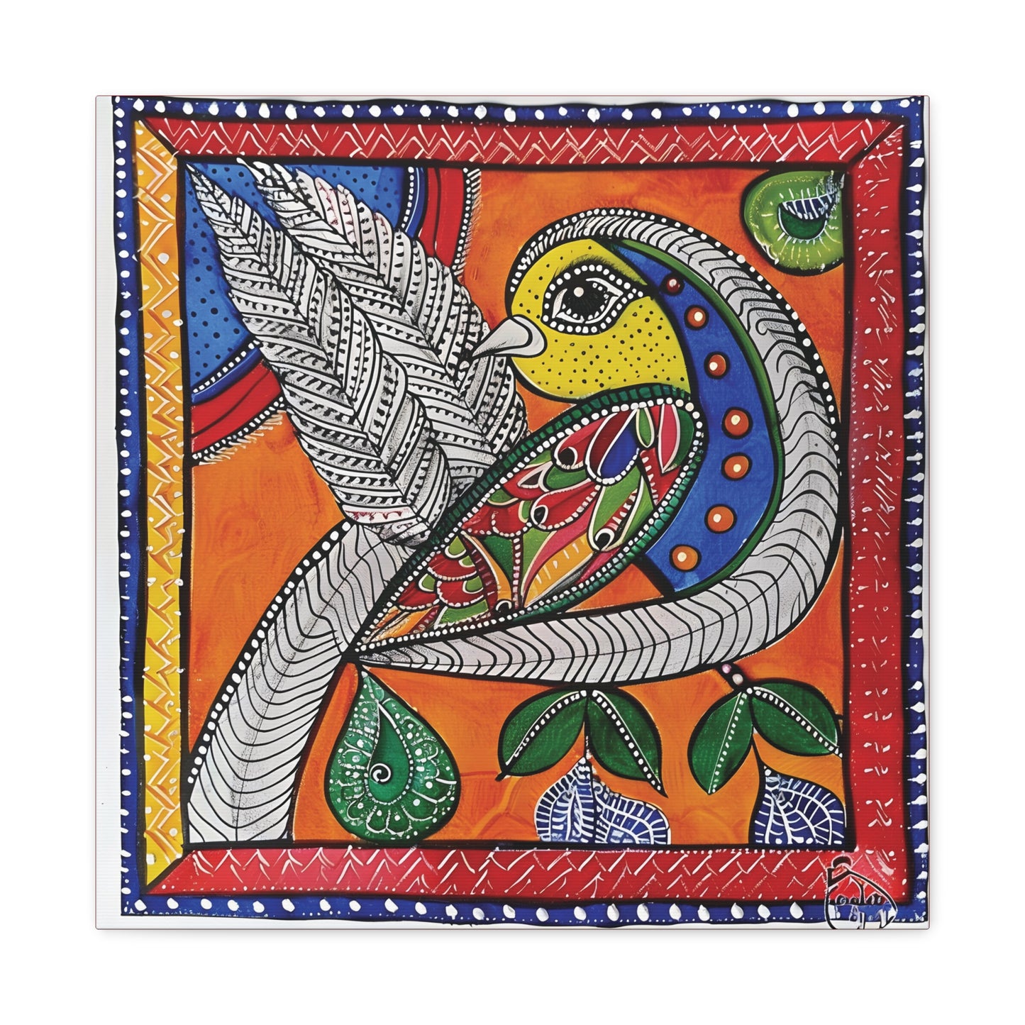 Madhubani Wall Art | 20 X 20 Inch | Indian Home Decor | 100% Cotton Canvas Gallery Wrap | Perfect Gift for Indian Festivals