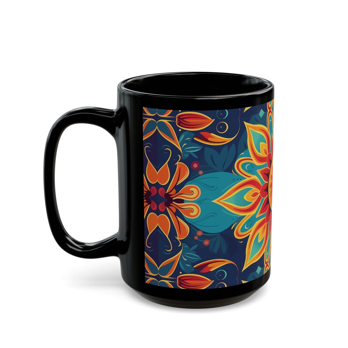 Chai Tea Coffee Black Mug - Vibrant Indian Decor - 11oz or 15 oz - Gift for Festivals, Wedding, Anniversary, Birthdays