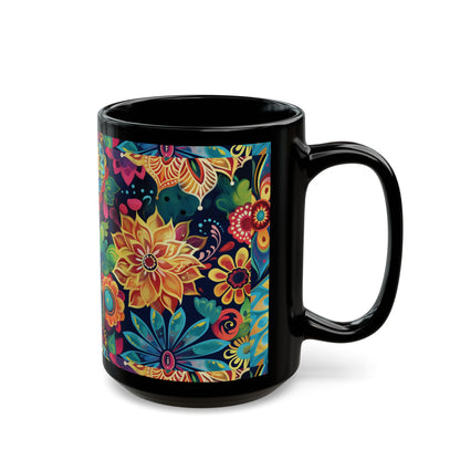 Chai Tea Coffee Black Mug - Vibrant Indian Decor - 11oz or 15 oz - Gift for Festivals, Wedding, Anniversary, Birthdays