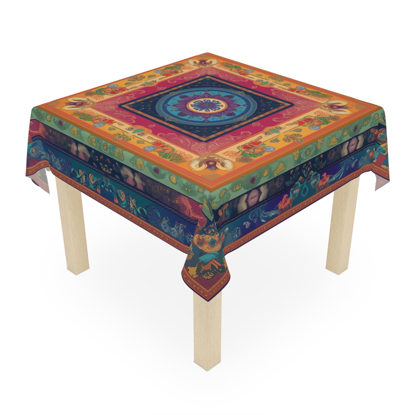 Breakfast Table Cover Indian Design | Square 55.1 by 55.1 inches | Sanskrit Arts