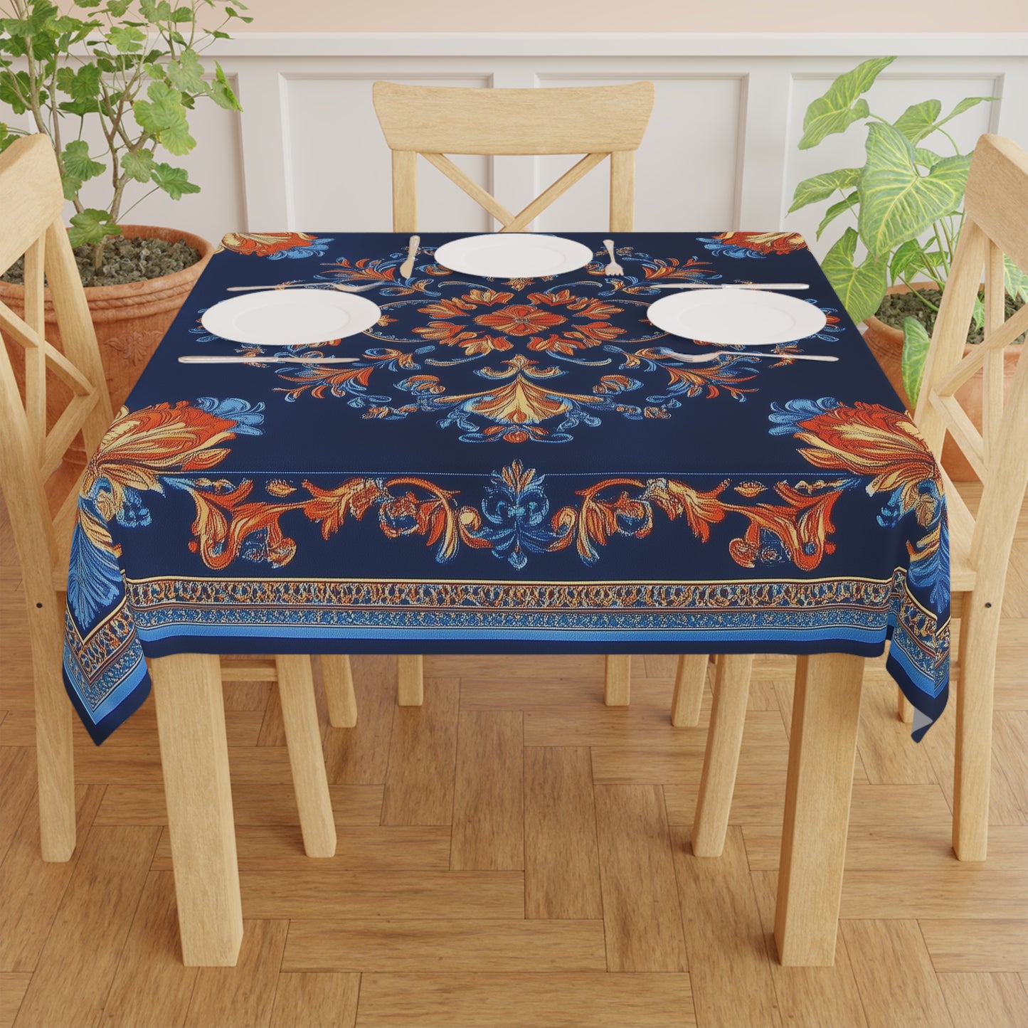 Breakfast Table Cover Indian Design | Square 55.1 by 55.1 inches | Sanskrit Arts