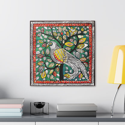 Madhubani Wall Art | 20 X 20 Inch | Indian Home Decor | 100% Cotton Canvas Gallery Wrap | Perfect Gift for Indian Festivals