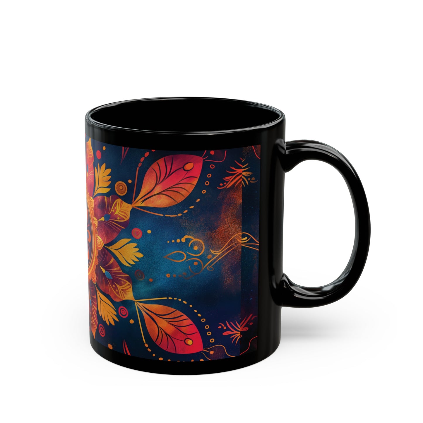 Chai Tea Coffee Black Mug - Vibrant Indian Decor - 11oz or 15 oz - Gift for Festivals, Wedding, Anniversary, Birthdays