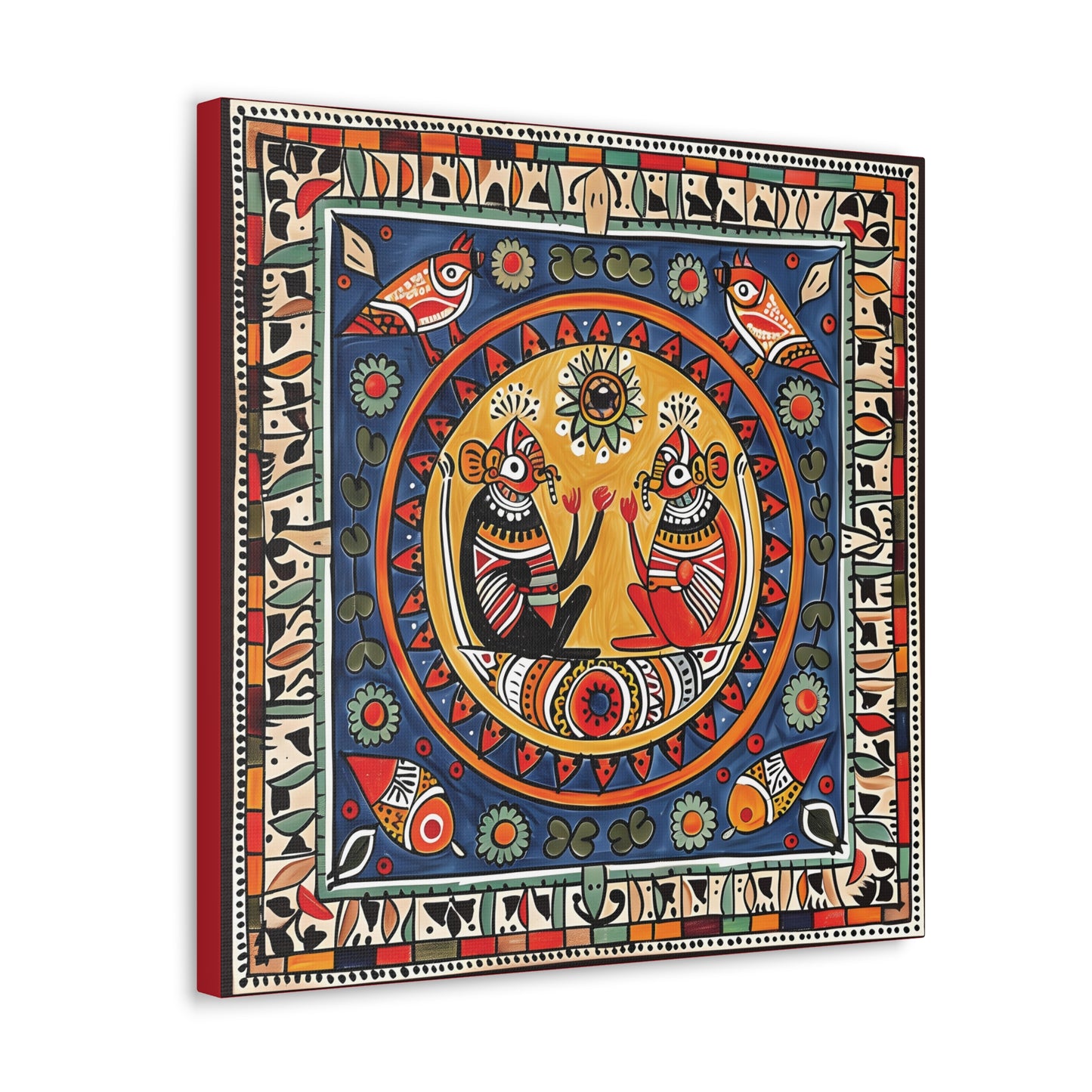 Madhubani Wall Art | 20 X 20 Inch | Indian Home Decor | 100% Cotton Canvas Gallery Wrap | Perfect Gift for Indian Festivals