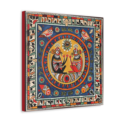 Madhubani Wall Art | 20 X 20 Inch | Indian Home Decor | 100% Cotton Canvas Gallery Wrap | Perfect Gift for Indian Festivals