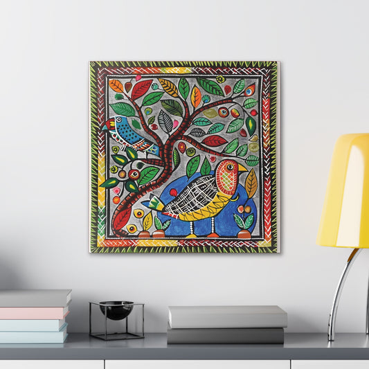 Madhubani Wall Art | 20 X 20 Inch | Indian Home Decor | 100% Cotton Canvas Gallery Wrap | Perfect Gift for Indian Festivals