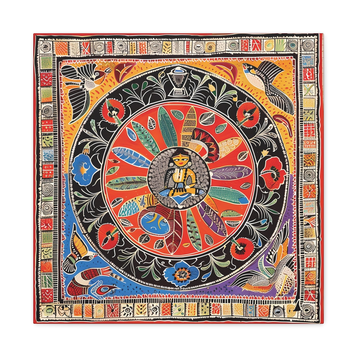 Madhubani Wall Art | 20 X 20 Inch | Indian Home Decor | 100% Cotton Canvas Gallery Wrap | Perfect Gift for Indian Festivals