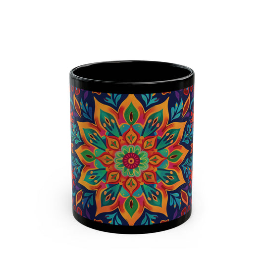 Chai Tea Coffee Black Mug - Vibrant Indian Decor - 11 oz or 15 oz - Gift for Festivals, Wedding, Anniversary, Birthdays