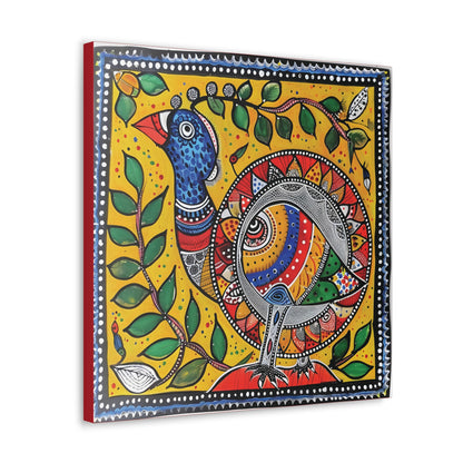 Madhubani Wall Art | 20 X 20 Inch | Indian Home Decor | 100% Cotton Canvas Gallery Wrap | Perfect Gift for Indian Festivals