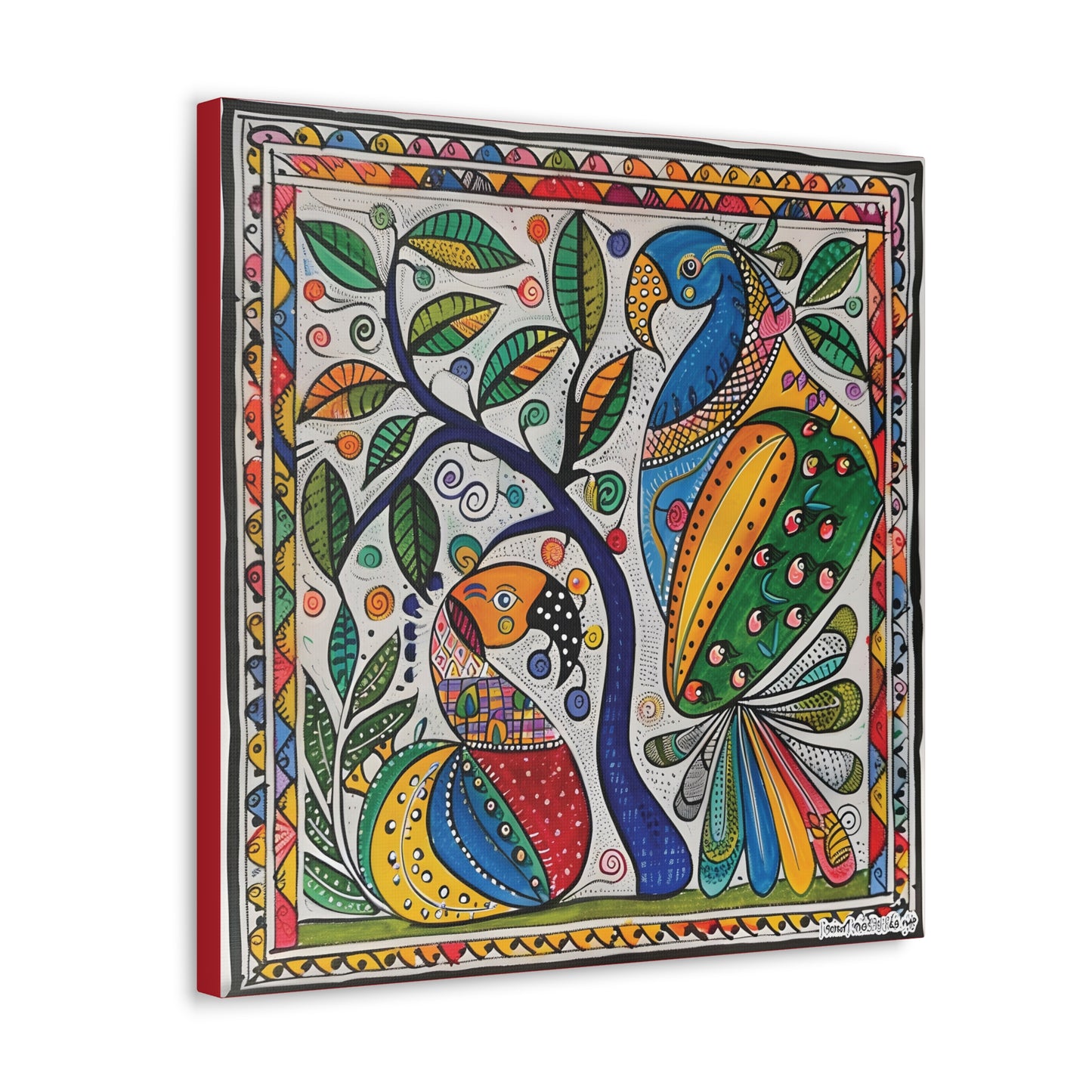 Madhubani Wall Art | 20 X 20 Inch | Indian Home Decor | 100% Cotton Canvas Gallery Wrap | Perfect Gift for Indian Festivals