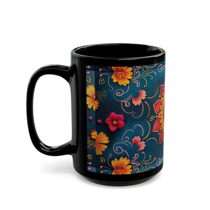 Chai Tea Coffee Black Mug - Vibrant Indian Decor - 11oz or 15 oz - Gift for Festivals, Wedding, Anniversary, Birthdays