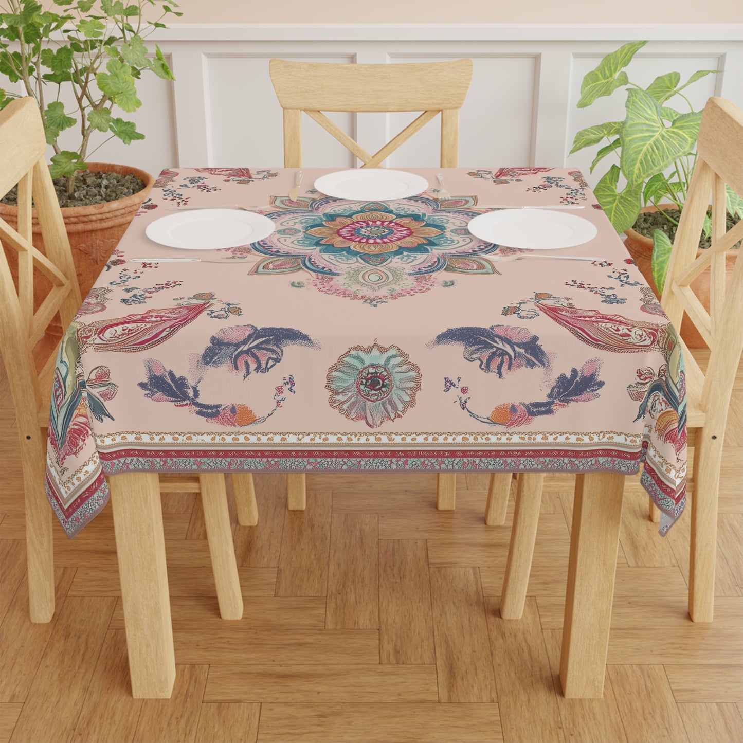 Breakfast Table Cover Indian Design | Square 55.1 by 55.1 inches | Sanskrit Arts