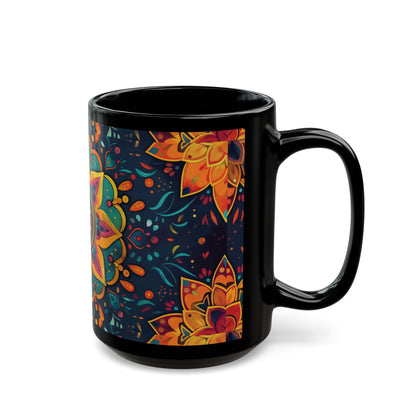 Chai Tea Coffee Black Mug - Vibrant Indian Decor - 11oz or 15 oz - Gift for Festivals, Wedding, Anniversary, Birthdays