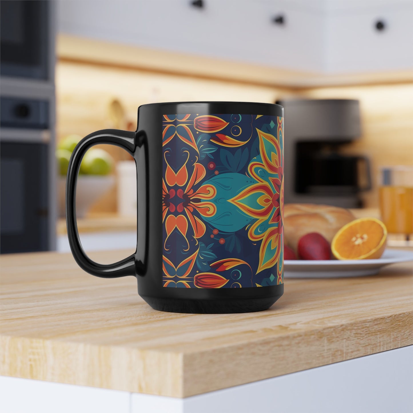 Chai Tea Coffee Black Mug - Vibrant Indian Decor - 11oz or 15 oz - Gift for Festivals, Wedding, Anniversary, Birthdays