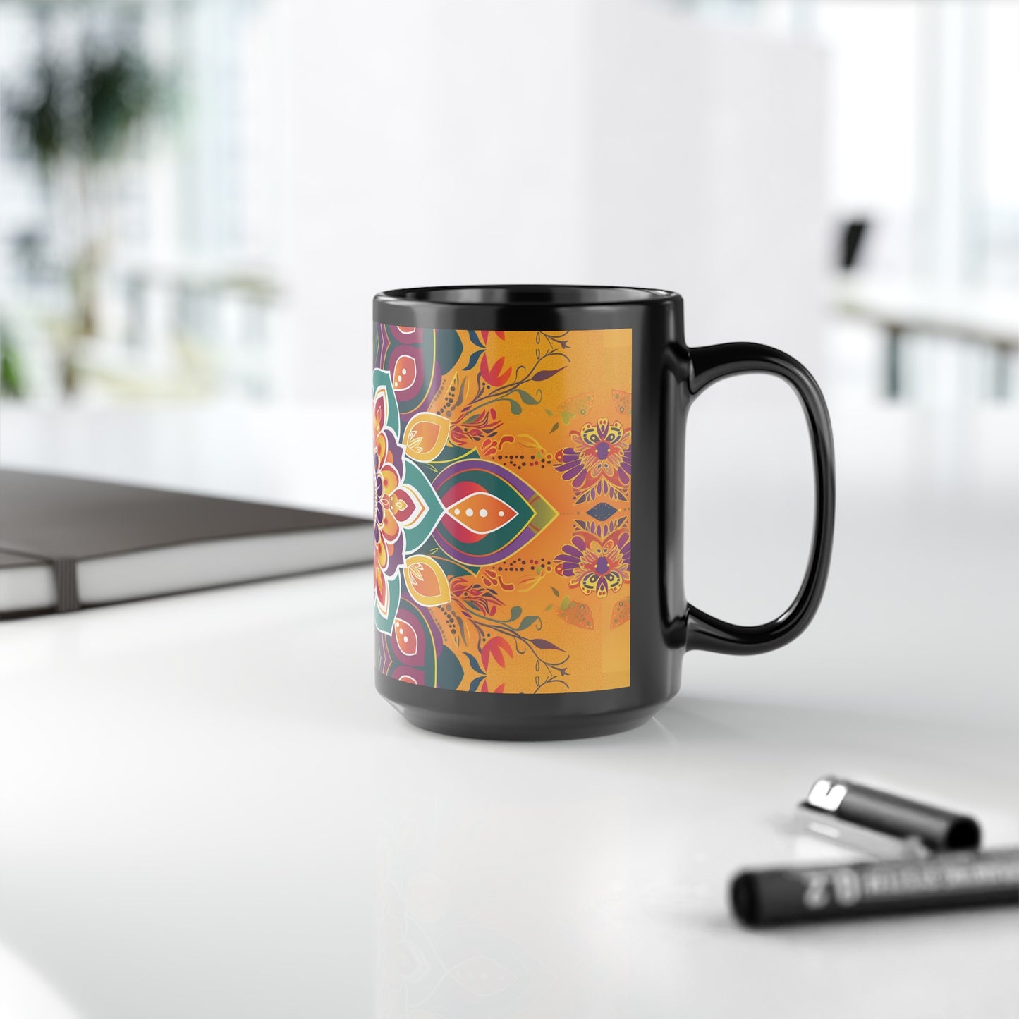 Chai Tea Coffee Black Mug - Vibrant Indian Decor - 11 oz or 15 oz - Gift for Festivals, Wedding, Anniversary, Birthdays