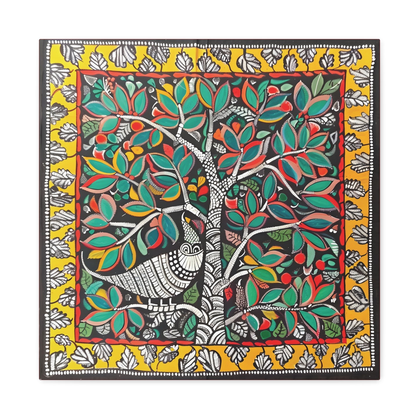 Madhubani Wall Art | 20 X 20 Inch | Indian Home Decor | 100% Cotton Canvas Gallery Wrap | Perfect Gift for Indian Festivals