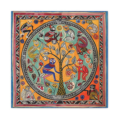 Madhubani Wall Art | 20 X 20 Inch | Indian Home Decor | 100% Cotton Canvas Gallery Wrap | Perfect Gift for Indian Festivals