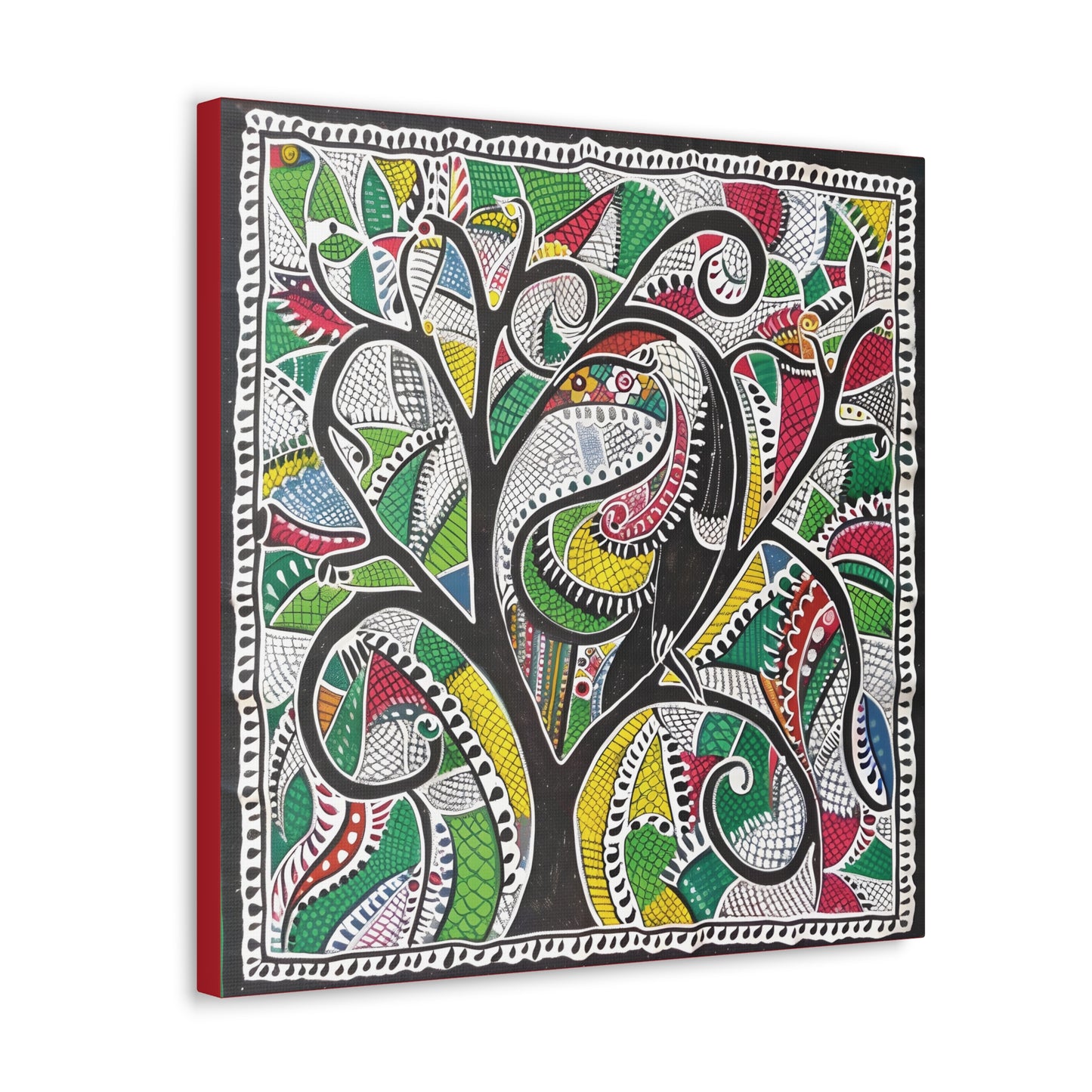 Madhubani Wall Art | 20 X 20 Inch | Indian Home Decor | 100% Cotton Canvas Gallery Wrap | Perfect Gift for Indian Festivals