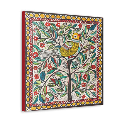 Madhubani Wall Art | 20 X 20 Inch | Indian Home Decor | 100% Cotton Canvas Gallery Wrap | Perfect Gift for Indian Festivals