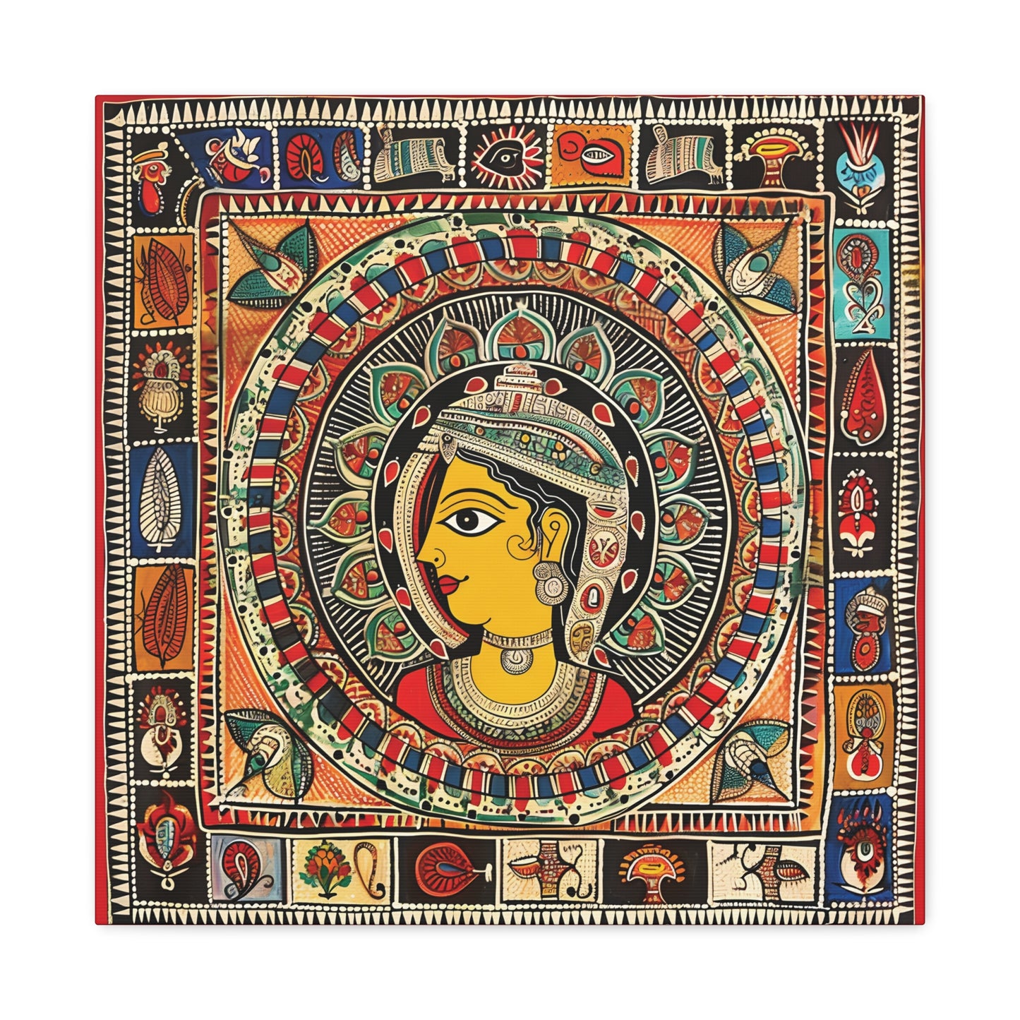 Madhubani Wall Art | 20 X 20 Inch | Indian Home Decor | 100% Cotton Canvas Gallery Wrap | Perfect Gift for Indian Festivals