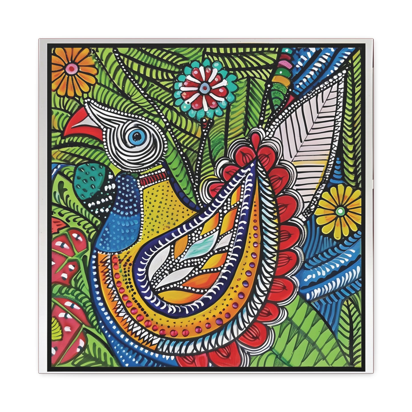 Madhubani Wall Art | 20 X 20 Inch | Indian Home Decor | 100% Cotton Canvas Gallery Wrap | Perfect Gift for Indian Festivals