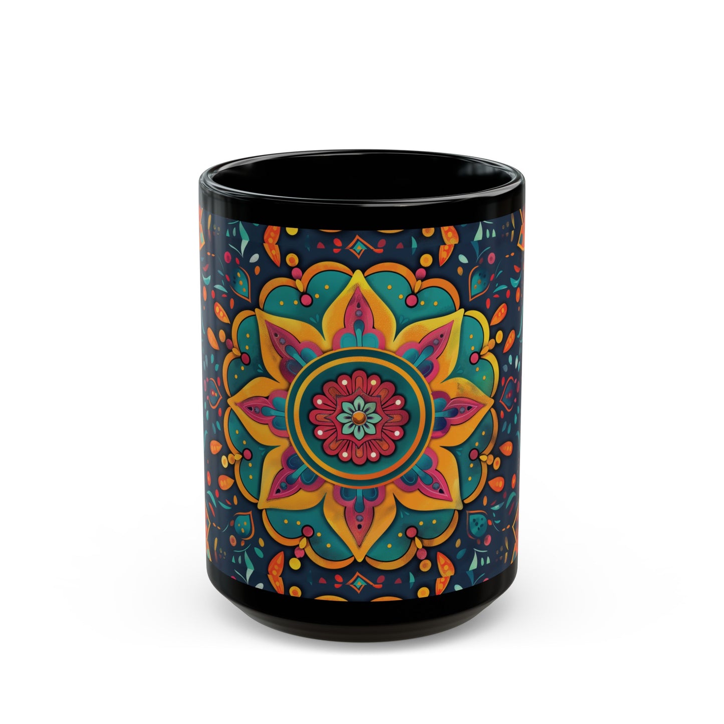 Chai Tea Coffee Black Mug - Vibrant Indian Decor - 11oz or 15 oz - Gift for Festivals, Wedding, Anniversary, Birthdays