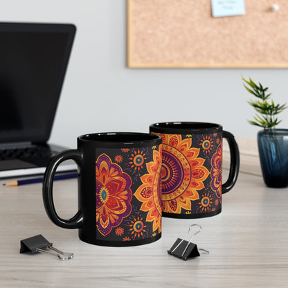 Chai Tea Coffee Black Mug - Vibrant Indian Decor - 11oz or 15 oz - Gift for Festivals, Wedding, Anniversary, Birthdays