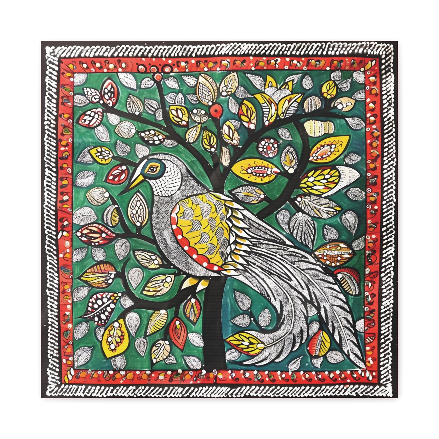 Madhubani Wall Art | 20 X 20 Inch | Indian Home Decor | 100% Cotton Canvas Gallery Wrap | Perfect Gift for Indian Festivals