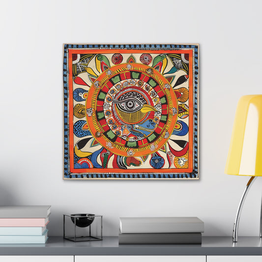 Madhubani Wall Art | 20 X 20 Inch | Indian Home Decor | 100% Cotton Canvas Gallery Wrap | Perfect Gift for Indian Festivals