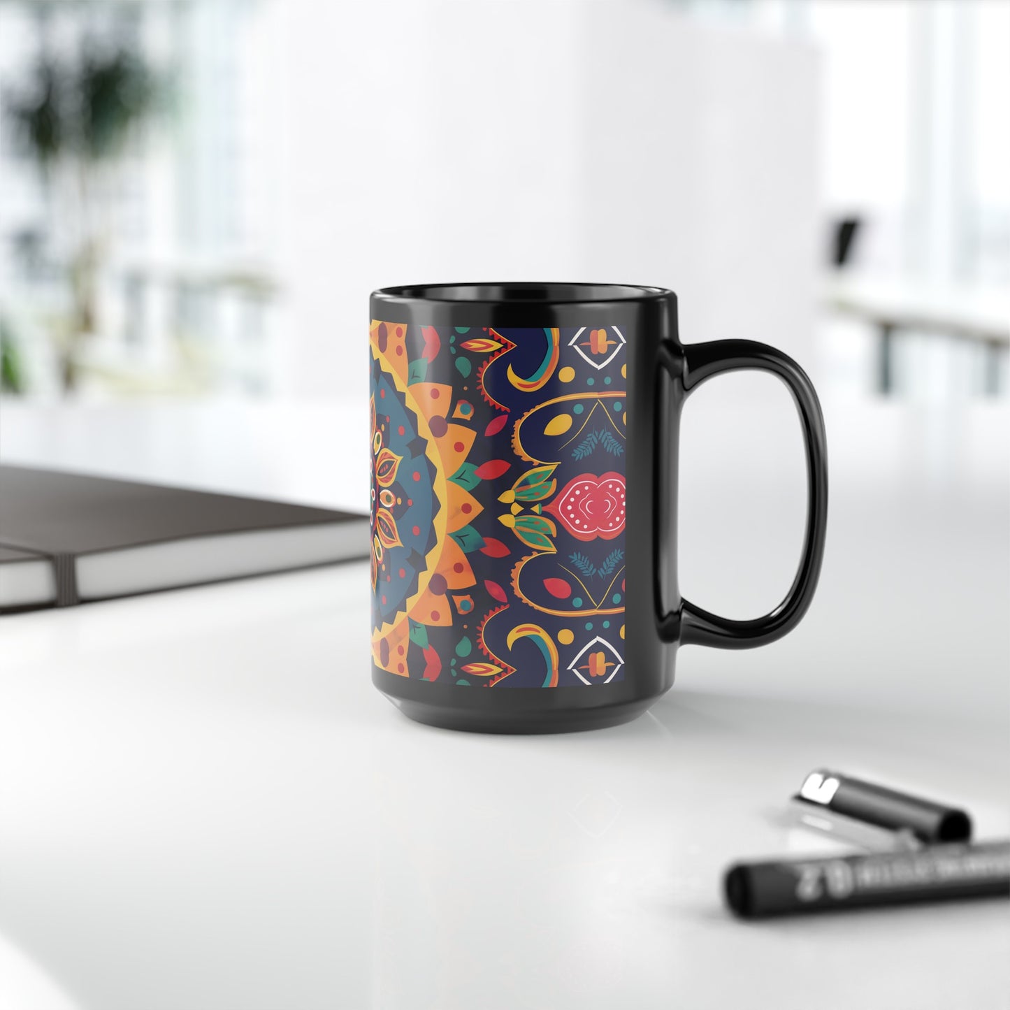 Chai Tea Coffee Black Mug - Vibrant Indian Decor - 11oz or 15 oz - Gift for Festivals, Wedding, Anniversary, Birthdays