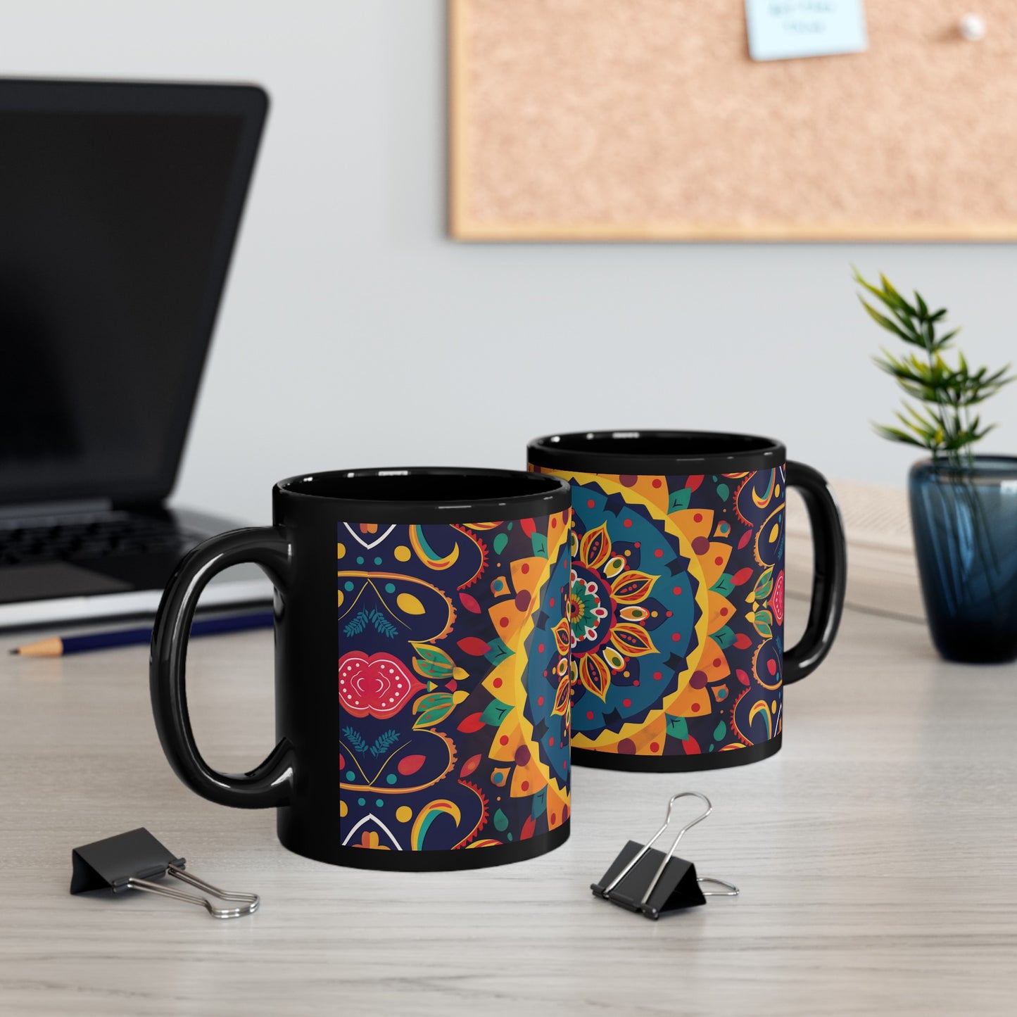 Chai Tea Coffee Black Mug - Vibrant Indian Decor - 11oz or 15 oz - Gift for Festivals, Wedding, Anniversary, Birthdays