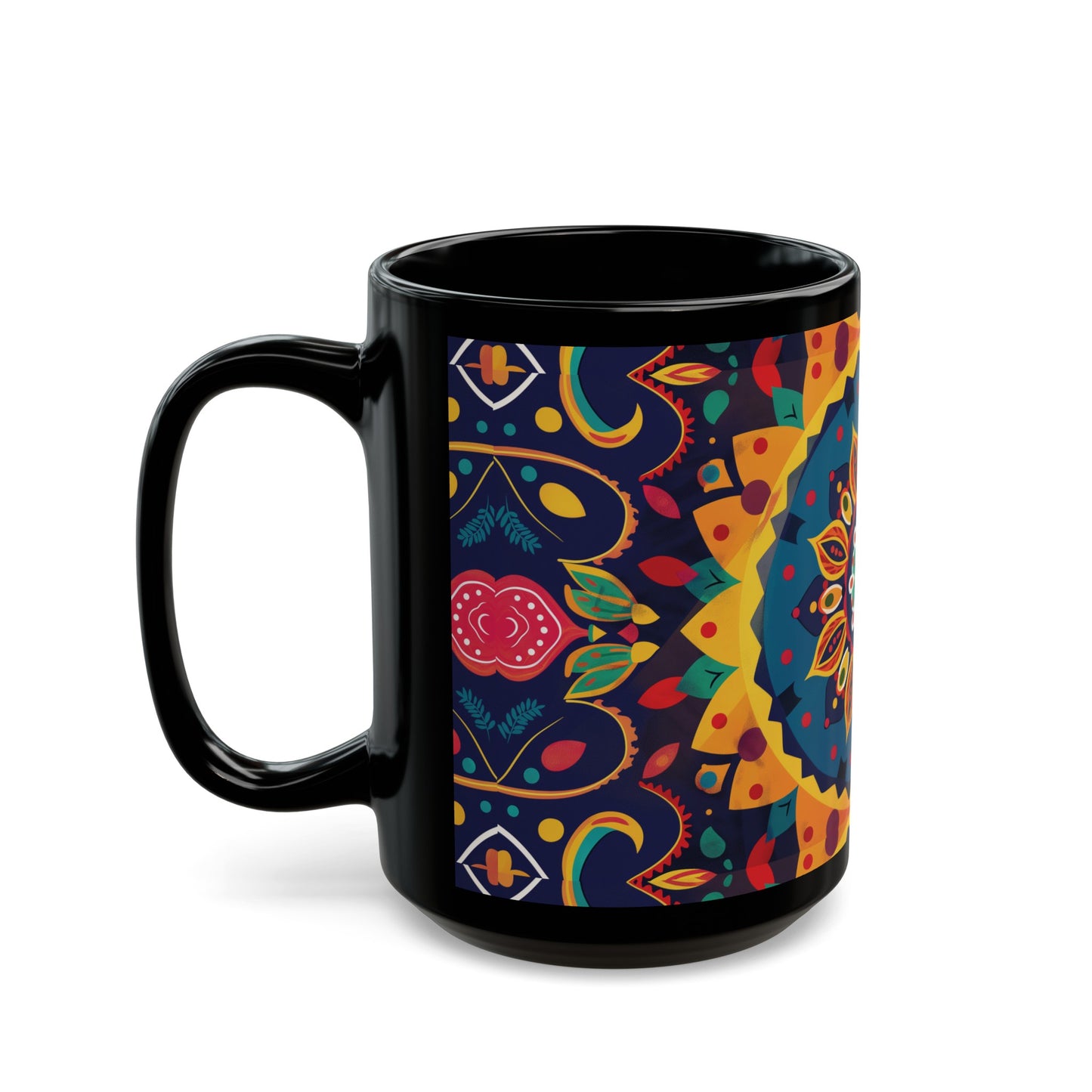 Chai Tea Coffee Black Mug - Vibrant Indian Decor - 11oz or 15 oz - Gift for Festivals, Wedding, Anniversary, Birthdays