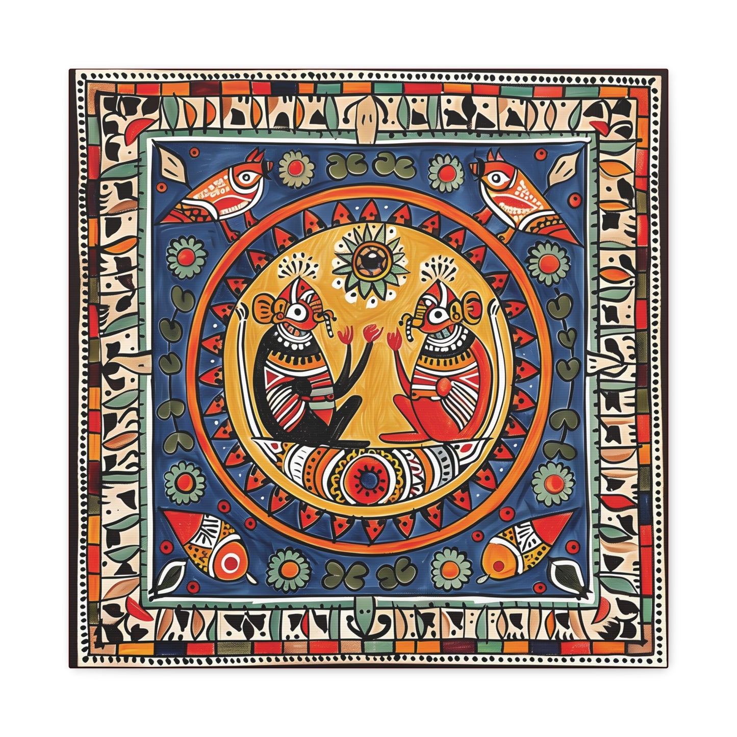 Madhubani Wall Art | 20 X 20 Inch | Indian Home Decor | 100% Cotton Canvas Gallery Wrap | Perfect Gift for Indian Festivals