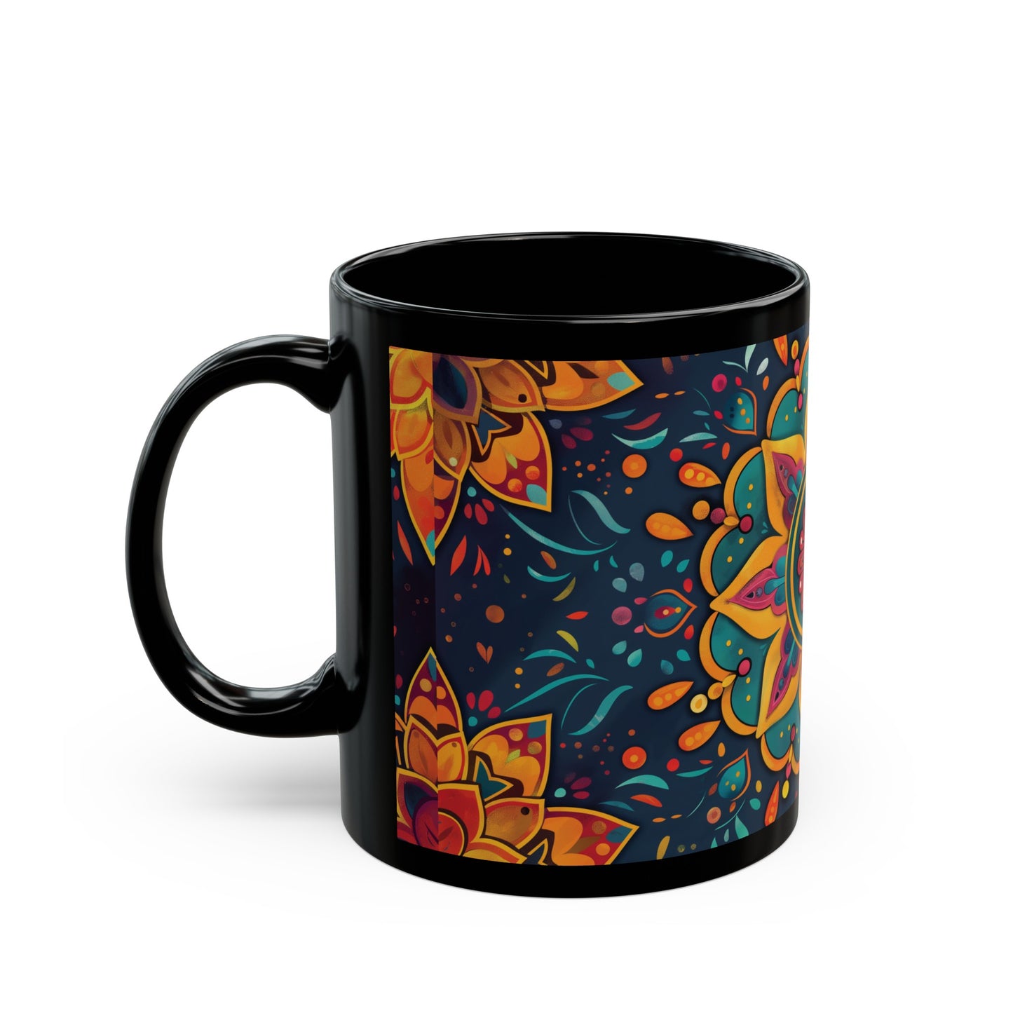 Chai Tea Coffee Black Mug - Vibrant Indian Decor - 11oz or 15 oz - Gift for Festivals, Wedding, Anniversary, Birthdays