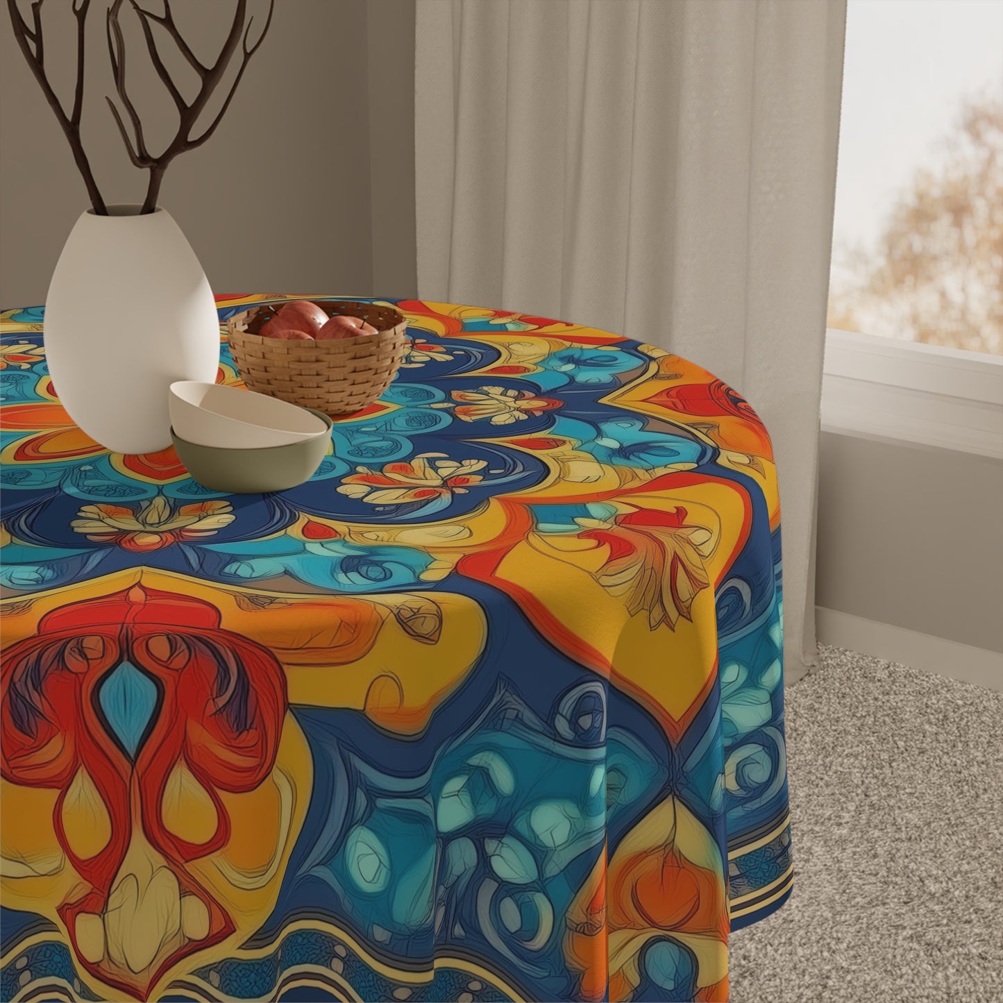 Breakfast Table Cover Indian Design | Square 55.1 by 55.1 inches | Sanskrit Arts