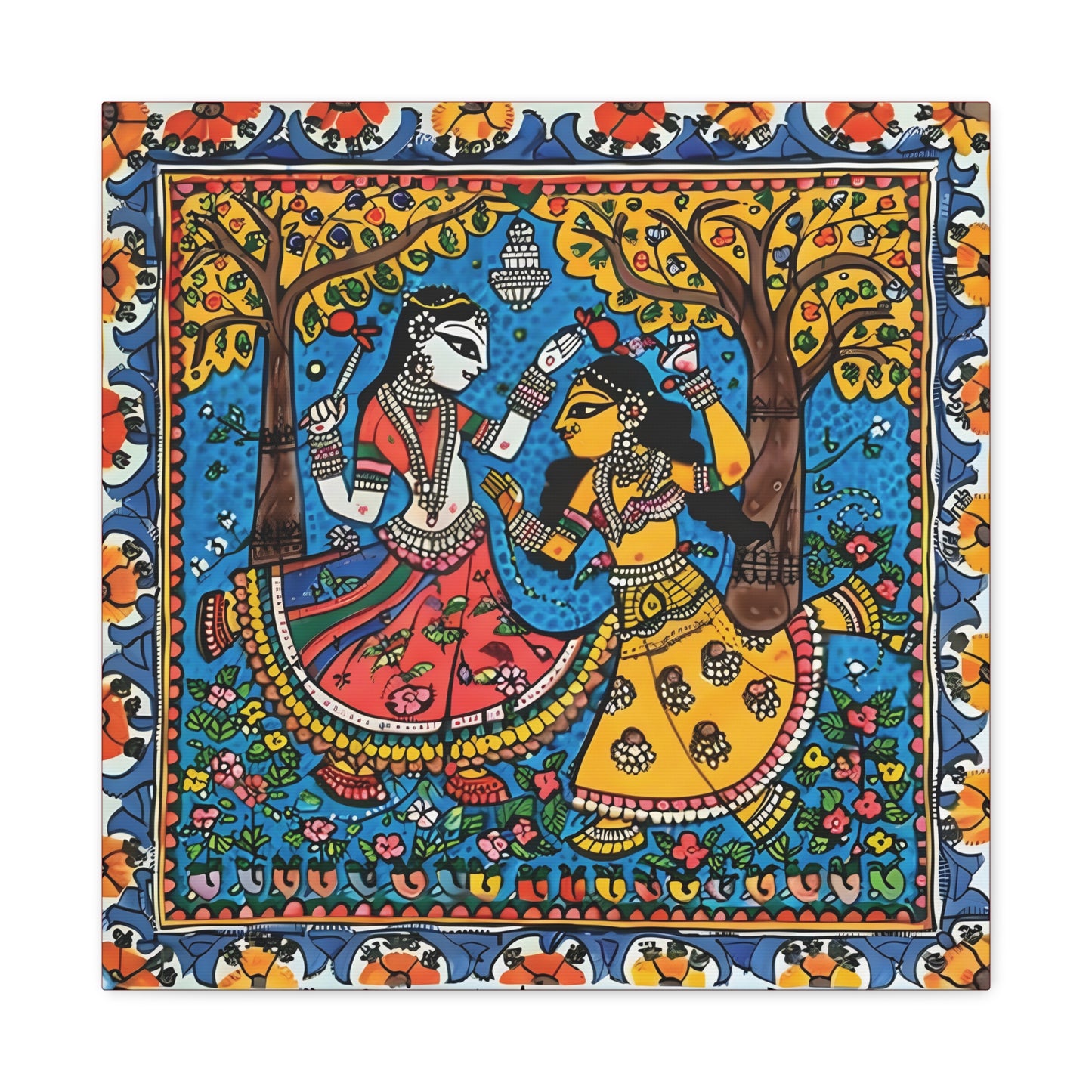 Madhubani Wall Art | 20 X 20 Inch | Indian Home Decor | 100% Cotton Canvas Gallery Wrap | Perfect Gift for Indian Festivals