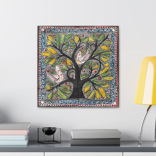 Madhubani Wall Art | 20 X 20 Inch | Indian Home Decor | 100% Cotton Canvas Gallery Wrap | Perfect Gift for Indian Festivals