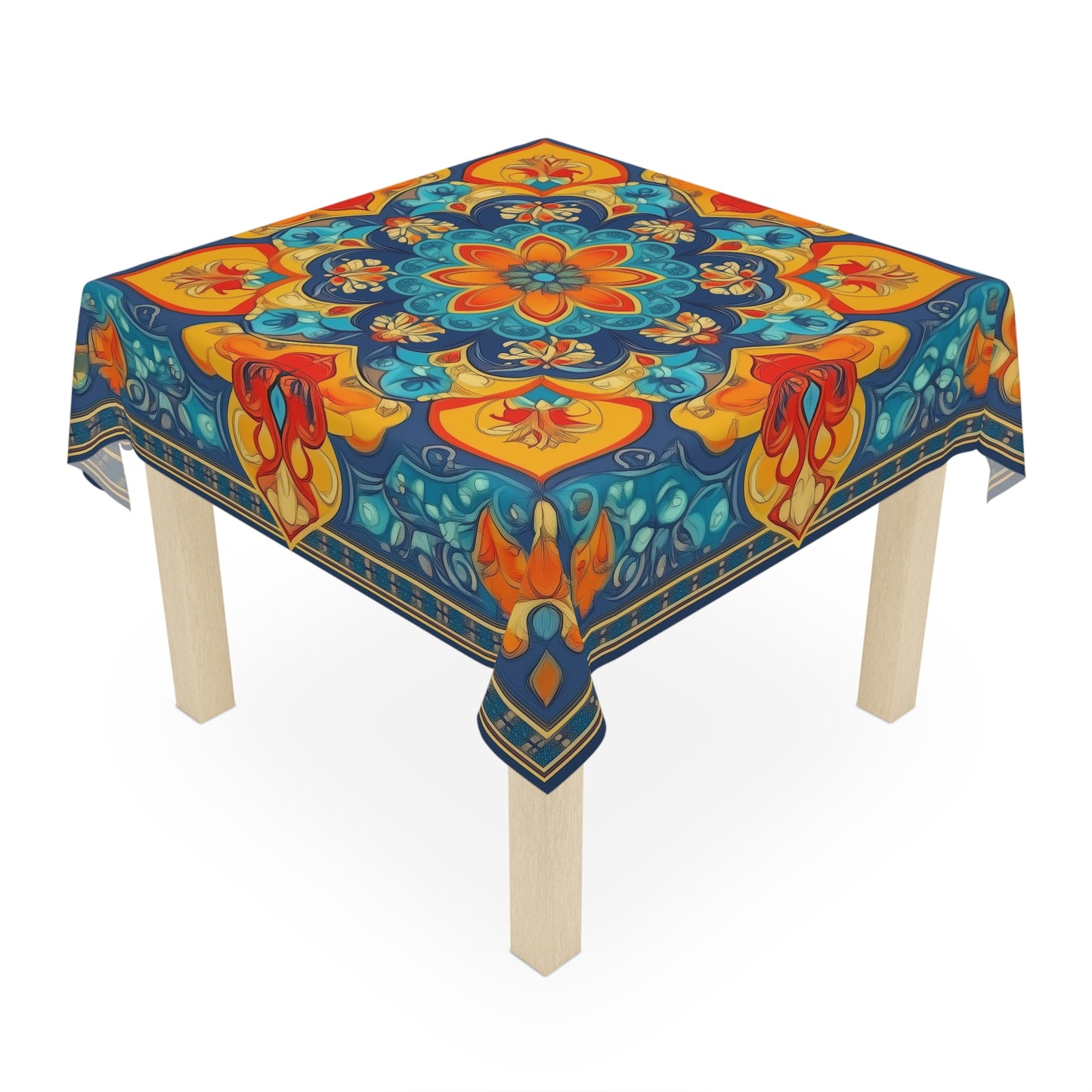 Breakfast Table Cover Indian Design | Square 55.1 by 55.1 inches | Sanskrit Arts