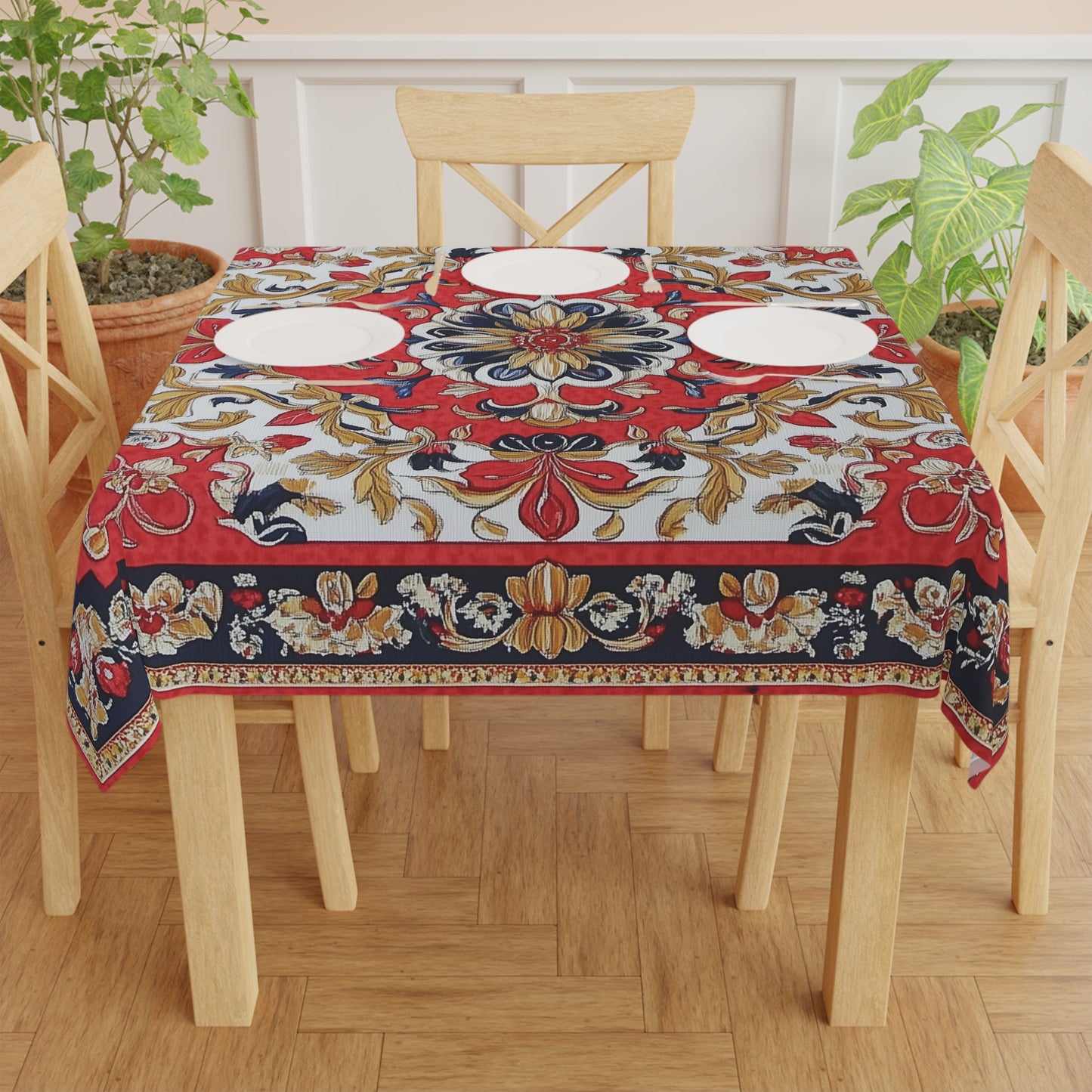 Breakfast Table Cover Indian Design | Square 55.1 by 55.1 inches | Sanskrit Arts