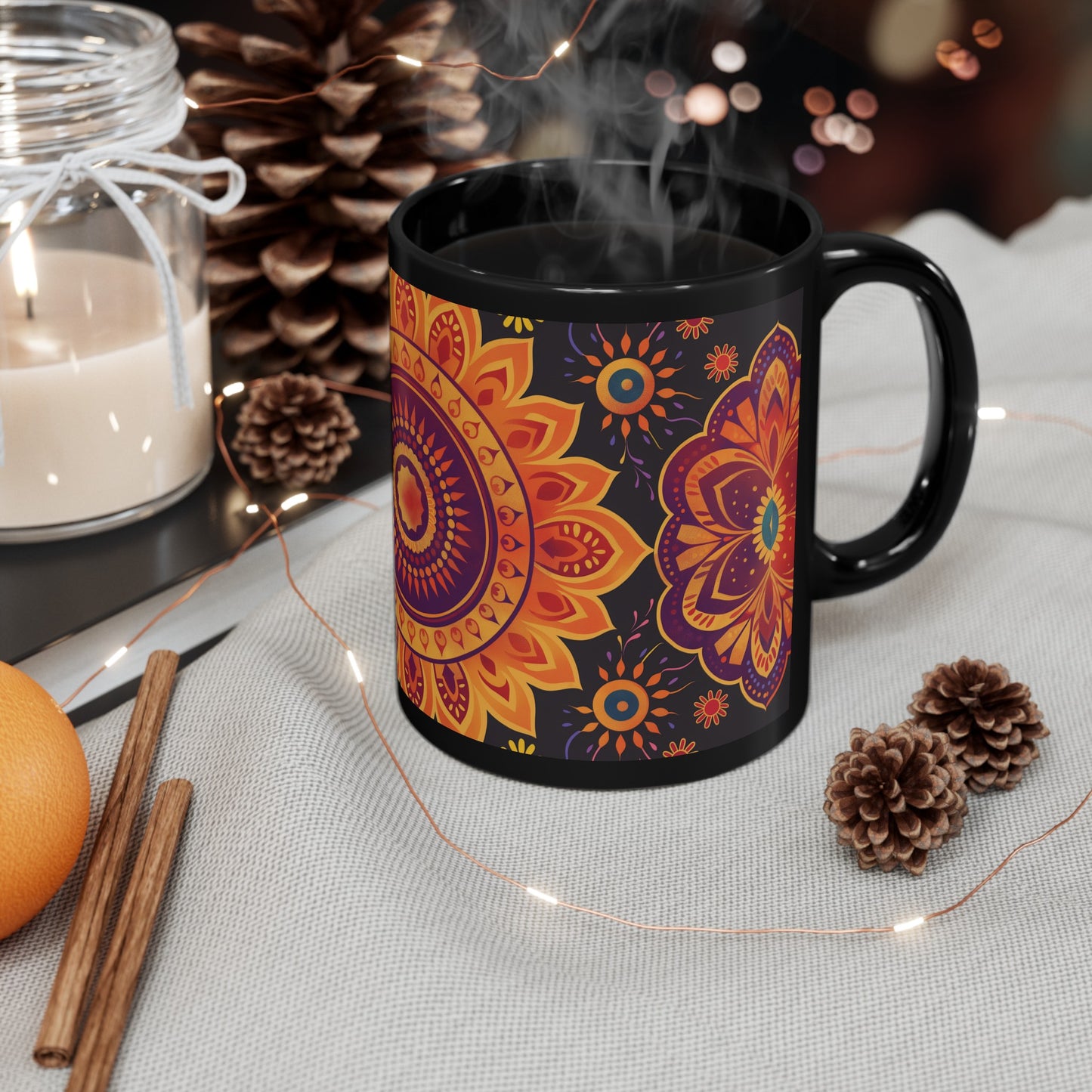 Chai Tea Coffee Black Mug - Vibrant Indian Decor - 11oz or 15 oz - Gift for Festivals, Wedding, Anniversary, Birthdays