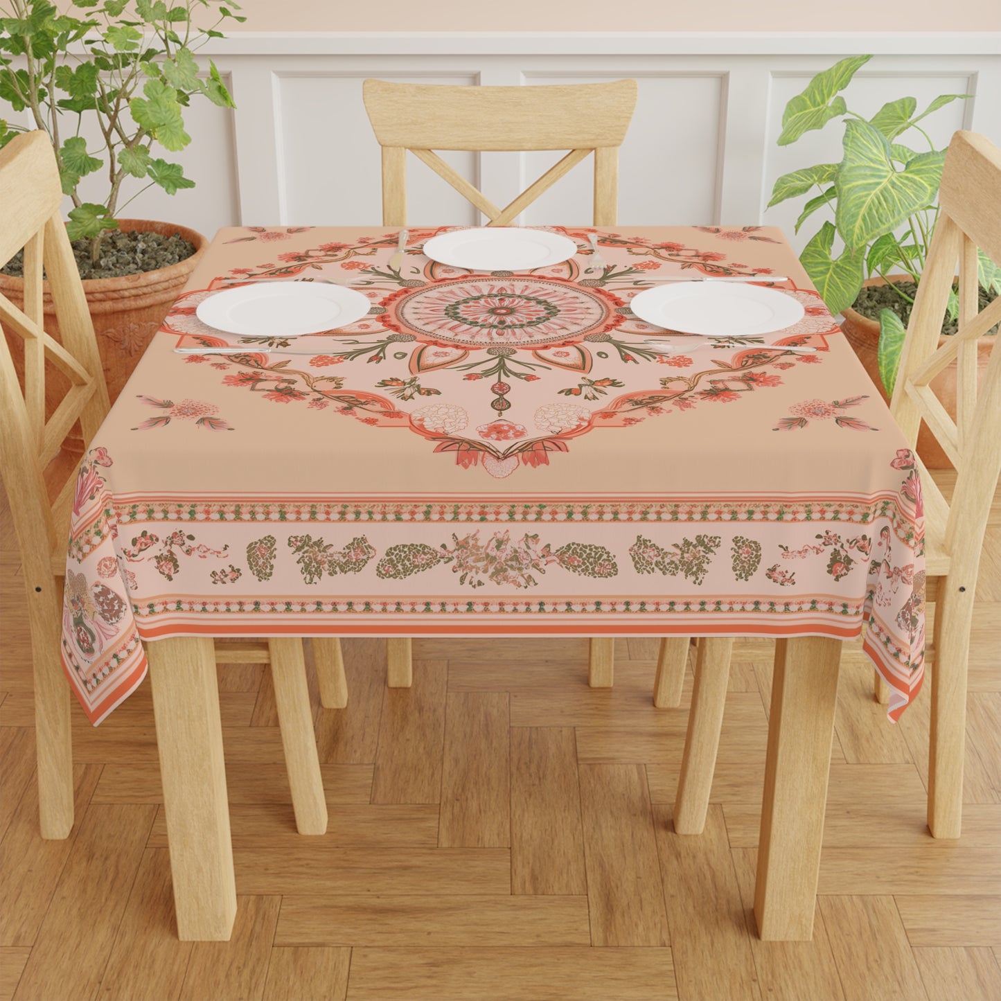 Breakfast Table Cover Indian Design | Square 55.1 by 55.1 inches | Sanskrit Arts