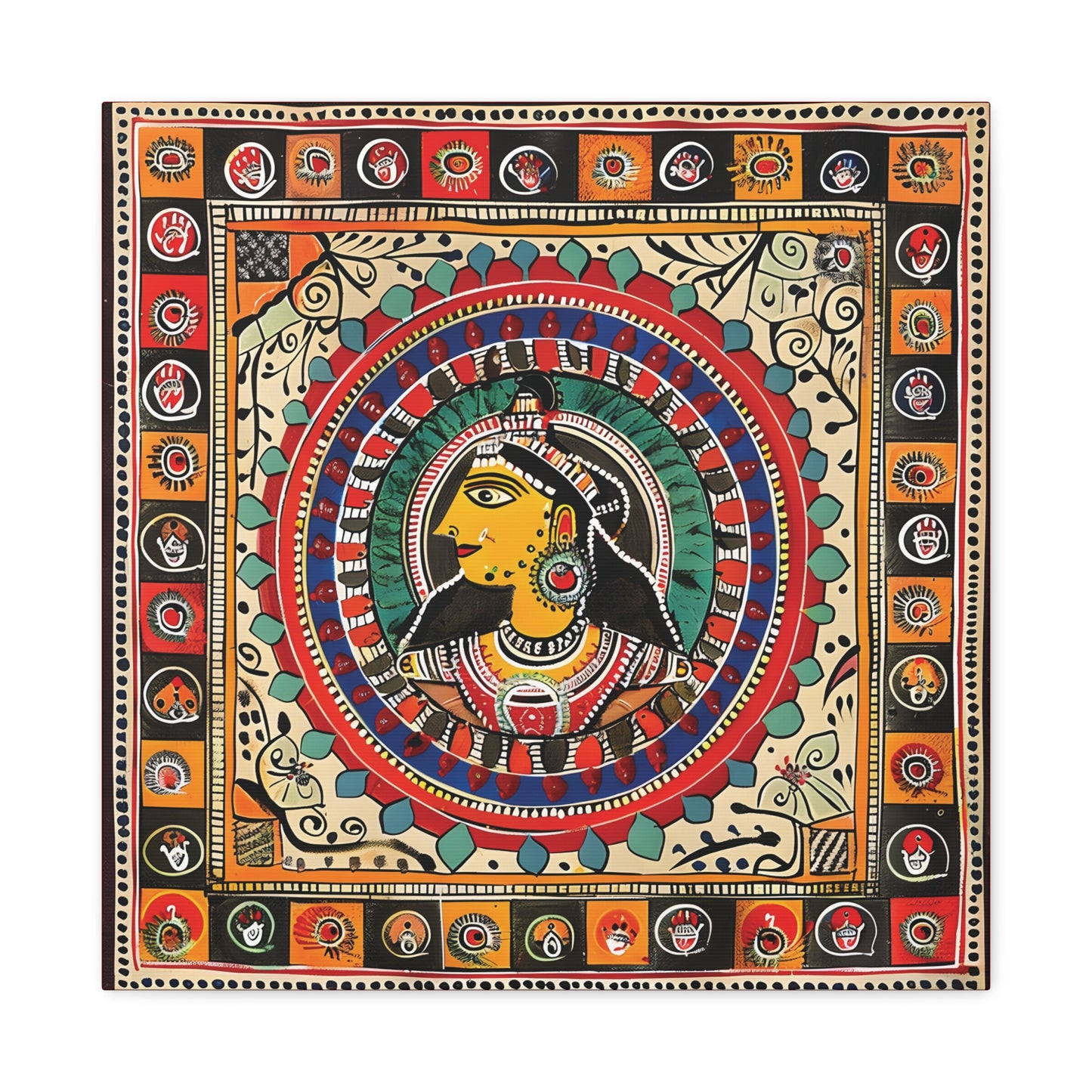 Madhubani Wall Art | 20 X 20 Inch | Indian Home Decor | 100% Cotton Canvas Gallery Wrap | Perfect Gift for Indian Festivals