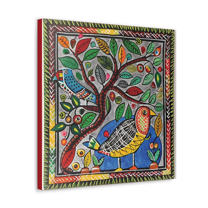 Madhubani Wall Art | 20 X 20 Inch | Indian Home Decor | 100% Cotton Canvas Gallery Wrap | Perfect Gift for Indian Festivals