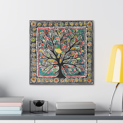 Madhubani Wall Art | 20 X 20 Inch | Indian Home Decor | 100% Cotton Canvas Gallery Wrap | Perfect Gift for Indian Festivals