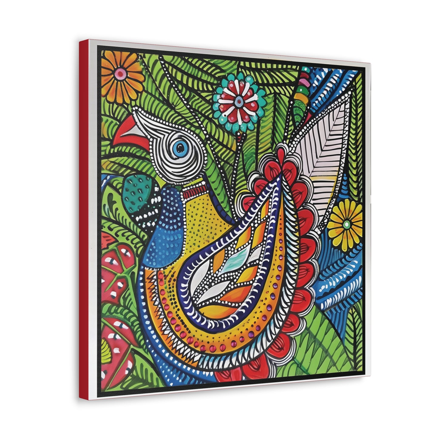 Madhubani Wall Art | 20 X 20 Inch | Indian Home Decor | 100% Cotton Canvas Gallery Wrap | Perfect Gift for Indian Festivals