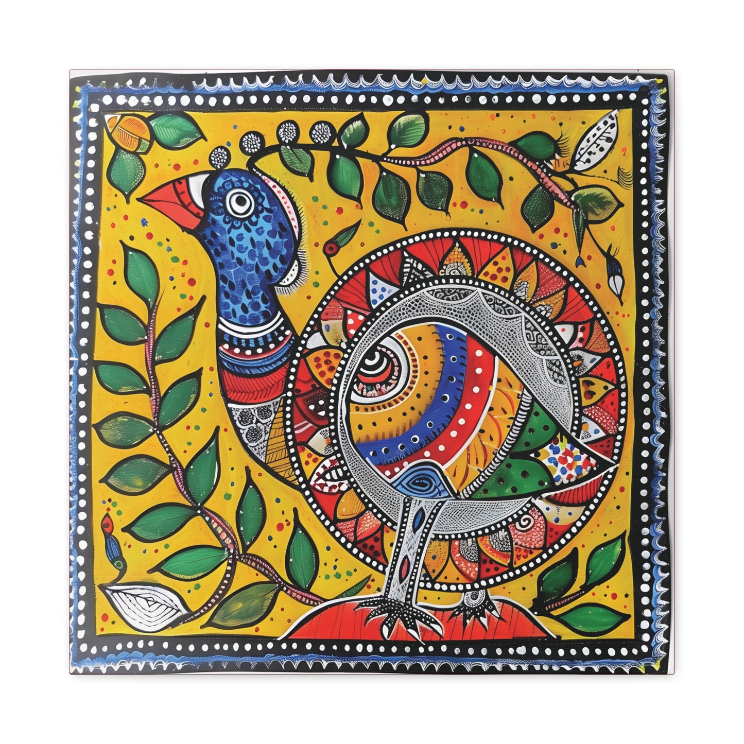 Madhubani Wall Art | 20 X 20 Inch | Indian Home Decor | 100% Cotton Canvas Gallery Wrap | Perfect Gift for Indian Festivals