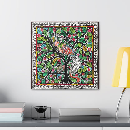 Madhubani Wall Art | 20 X 20 Inch | Indian Home Decor | 100% Cotton Canvas Gallery Wrap | Perfect Gift for Indian Festivals