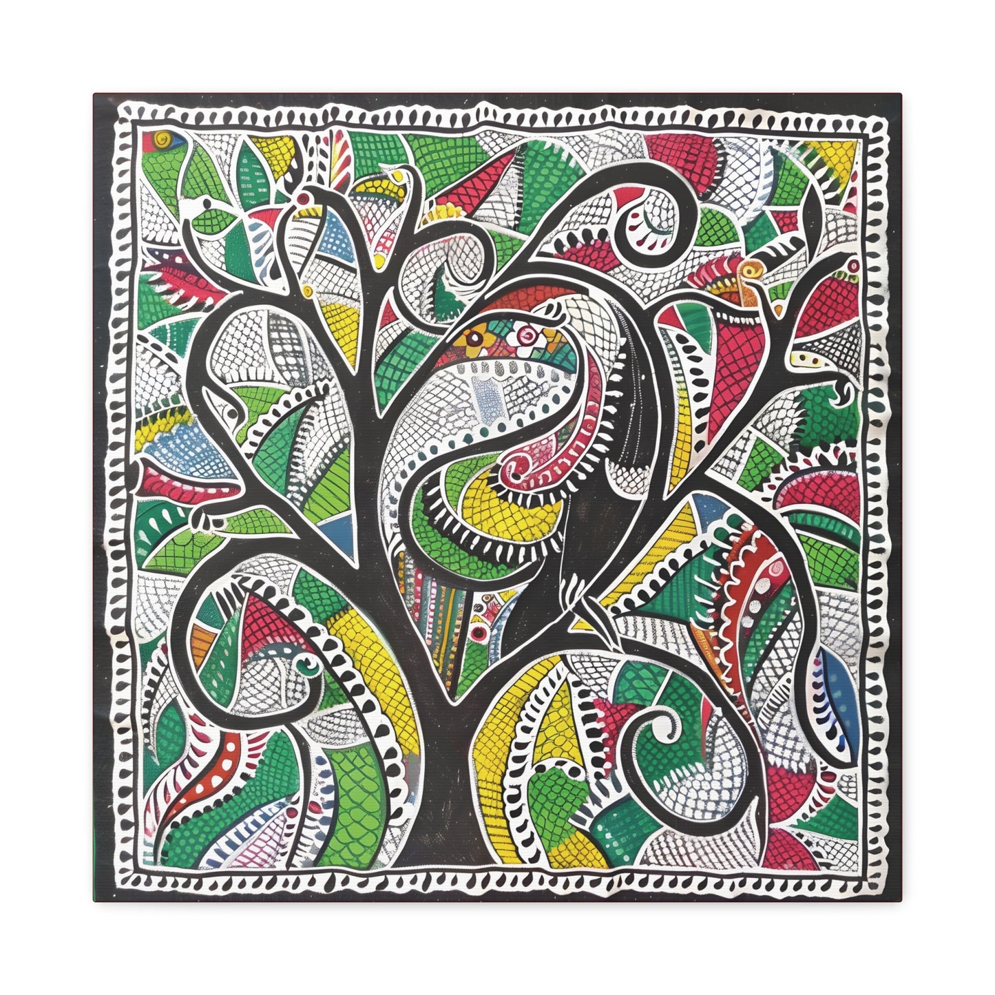 Madhubani Wall Art | 20 X 20 Inch | Indian Home Decor | 100% Cotton Canvas Gallery Wrap | Perfect Gift for Indian Festivals