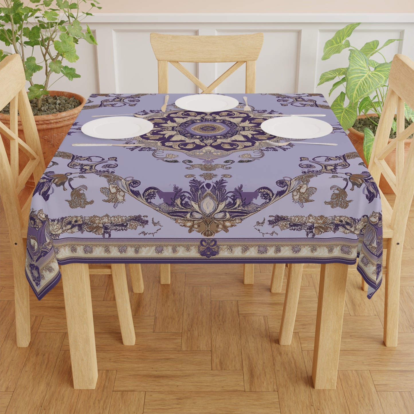 Breakfast Table Cover Indian Design | Square 55.1 by 55.1 inches | Sanskrit Arts