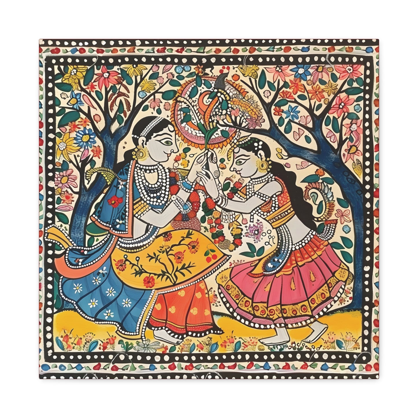 Madhubani Wall Art | 20 X 20 Inch | Indian Home Decor | 100% Cotton Canvas Gallery Wrap | Perfect Gift for Indian Festivals